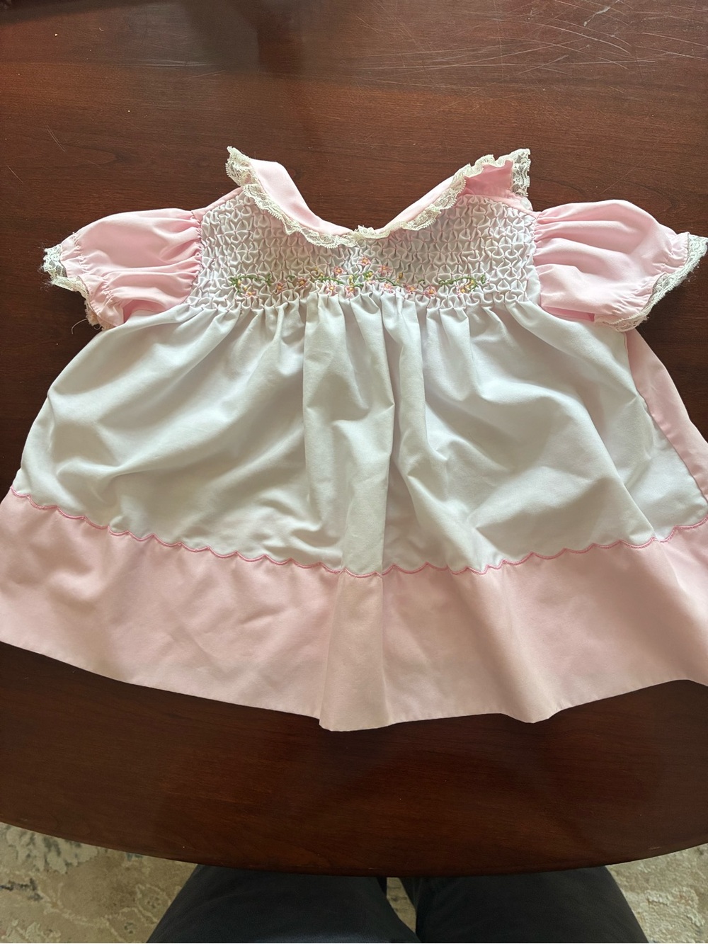 Vintage Smocked Baby Dress in Pink and White